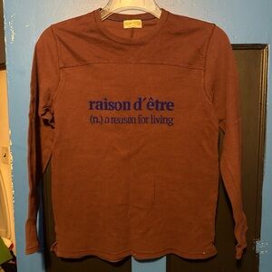 Zara Burgundy  Long Sleeve Shirt with Blue Text